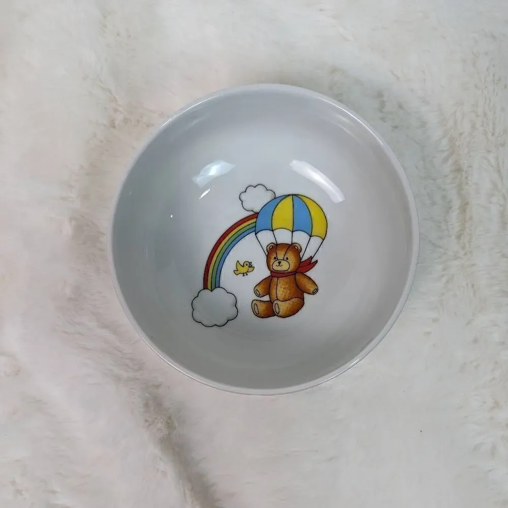 Andrea Sadek Japan Porcelain Childs Kids Plate Bowl Rainbow Teddy Bear Parachute
